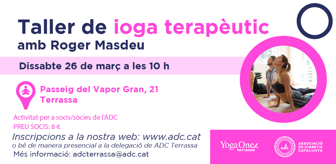 ADC_CAT's tweet photo. 🧘♀️🧘🏻♂️ Taller de ioga terapèutic amb Roger Masdeu a T E R R A S S A
📍 Passeig del Vapor Gran, 21 | Terrassa
📆 Dissabte 26 de març a les 10 h
🔵 Activitat organitzada per ADC Terrassa amb la col·laboració dels centres #YogaOne.
Més informació 👇
https://t.co/ZHGOJ4xVgX https://t.co/115pB0wKey
