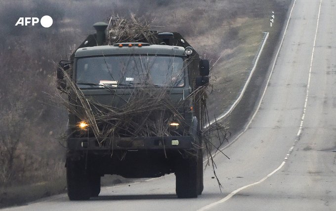 Russian military vehicles are seen close to the border just before the invasion of Ukraine