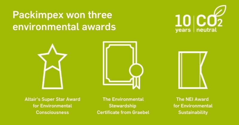 PackimpexSA's tweet photo. We are glad and grateful that our plight to be sustainable does not go unnoticed.
In 2019, we received six industry awards – three of which recognized our
environmental efforts:
#co2neutral #sustainability #culture #relocation https://t.co/LLPDmQh7pJ