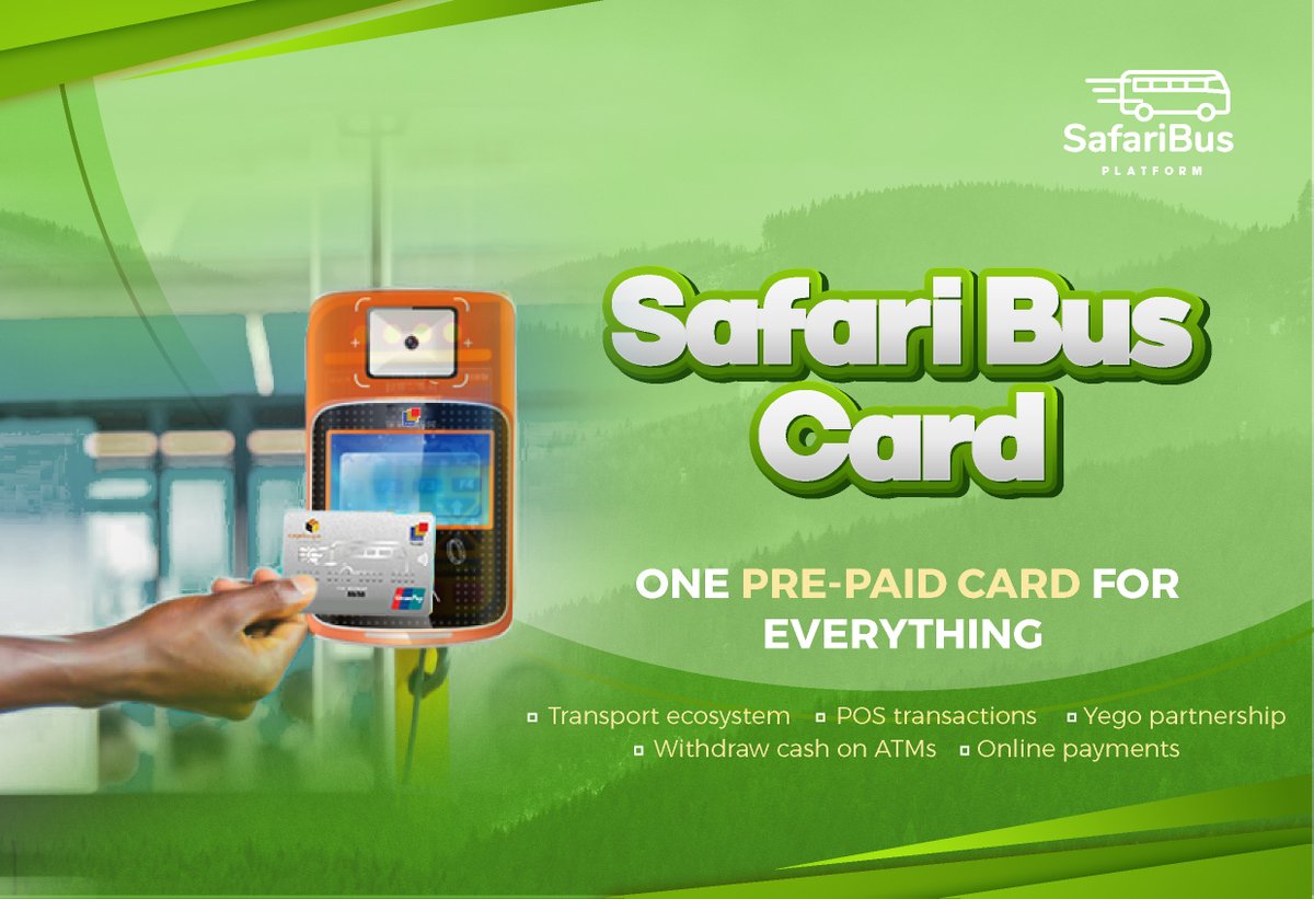 CentrikaRw's tweet photo. Did you know that with one single prepaid SafariBus card, you can pay for bus fare to Musanze Kinigi, Vunga, or Cyanika? Get to your nearest SafariBus agent to top-up your card and enjoy your trips!

#CentrikaRW #TdRwanda22 #OfficialSponsorTDR https://t.co/MZLMpTGt7A