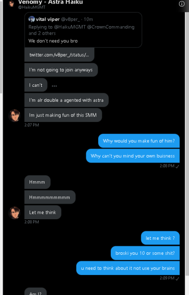 v8perx's tweet photo. @/HaikuMGMT IS A CRINGE 12 YEAR OLD SOCIAL MEDIA MANAGER LMAO

MF BLOCKS AT END HAHA DOWNBAD https://t.co/p6vPBrJJBn