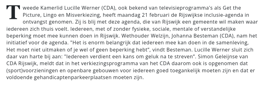CDA_Rijswijk's tweet photo. Tweede Kamerlid @LucilleWerner is blij met de Rijswijkse Inclusie Agenda. Doel is van Rijswijk een gemeente te maken waar iedereen zich thuis voelt. Iedereen, met of zonder fysieke, sociale, mentale of verstandelijke beperking moet mee kunnen doen. Goed werk @johannabesteman! https://t.co/s8h2Cky7D9