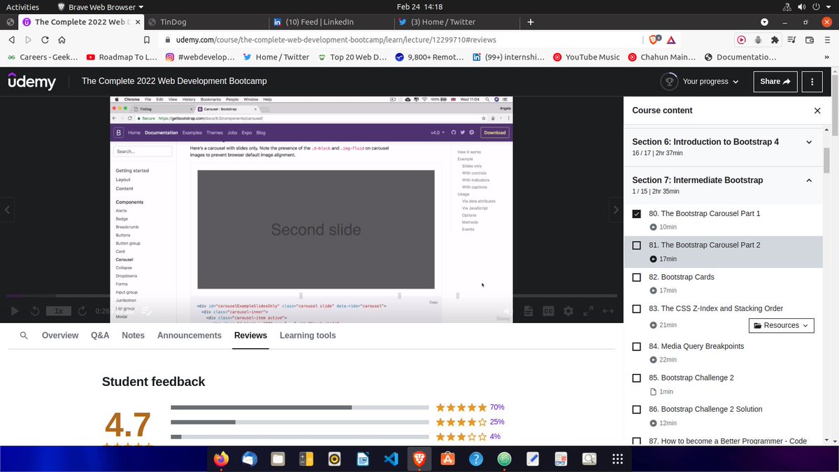 shivnandan110's tweet photo. Starting  carousel in Bootstrap .
#Udemy  #Angela_Yu https://t.co/Vtn5cWXDlI