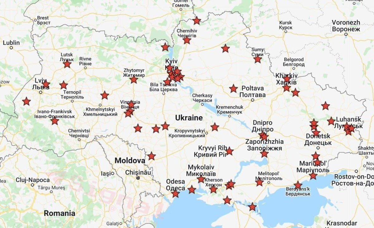 All major cities, airports, military bases and strategic facilities across whole #Ukraine were bombarded by Russia tonight.
Ukraine is in emergency state.
#StandWithUkraine 🇺🇦✊