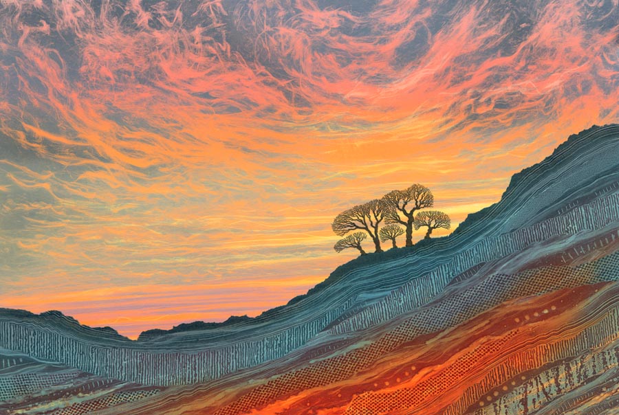 With this image, I really wanted to perfect the interaction of colours to give a glowing sense of light. I just love how the colours have come together in the sky; almost to give a real life 'photograph effect' with the textured art in the foreground. rebecca-vincent.co.uk/product-page/s…