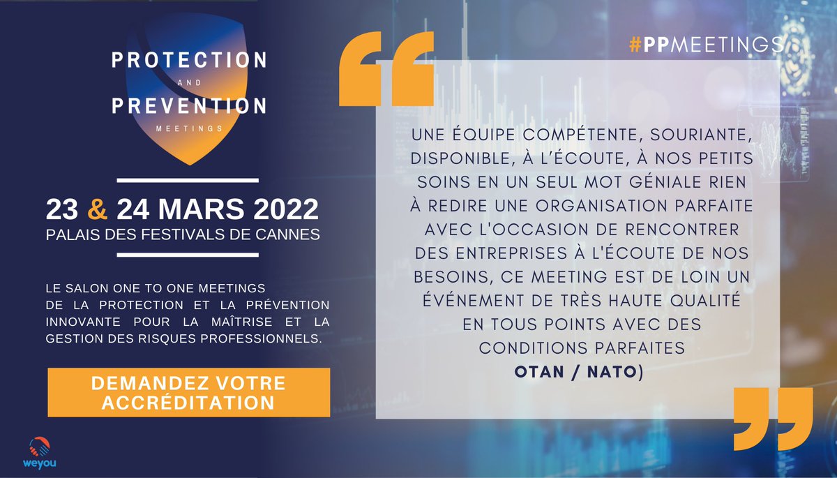 [📢 TEMOIGNAGES] 

Comme la <a href="/FranceOTAN/">La France à l'OTAN</a> #PPMeetings vous donne "L'occasion de rencontrer des entreprises à l'écoute de vos besoins".

Trouvez vos solutions! 
-> …rotection-and-prevention-meetings.com/lt

#Security #Safety #Prevention #protection #sesap #nato #otan …rotection-and-prevention-meetings.com/ll