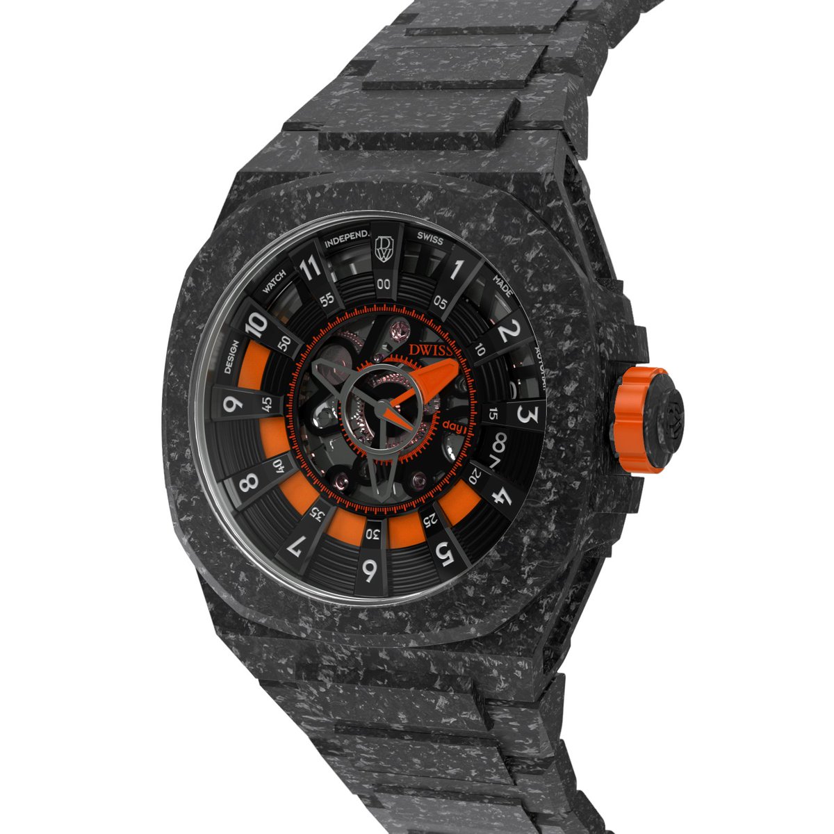 DwissWatch's tweet photo. GM everyone, check this preview of one the #NFTs watches in DWISS #NFT collection:
Dial: Signature Hours orange 
Case: Forged Carbon
Bracelet: Forged Carbon
Bezel: Forged Carbon
HOURS: 10:10
Check WL spots here: https://t.co/R1GUjZORTo https://t.co/2YY6kovd71