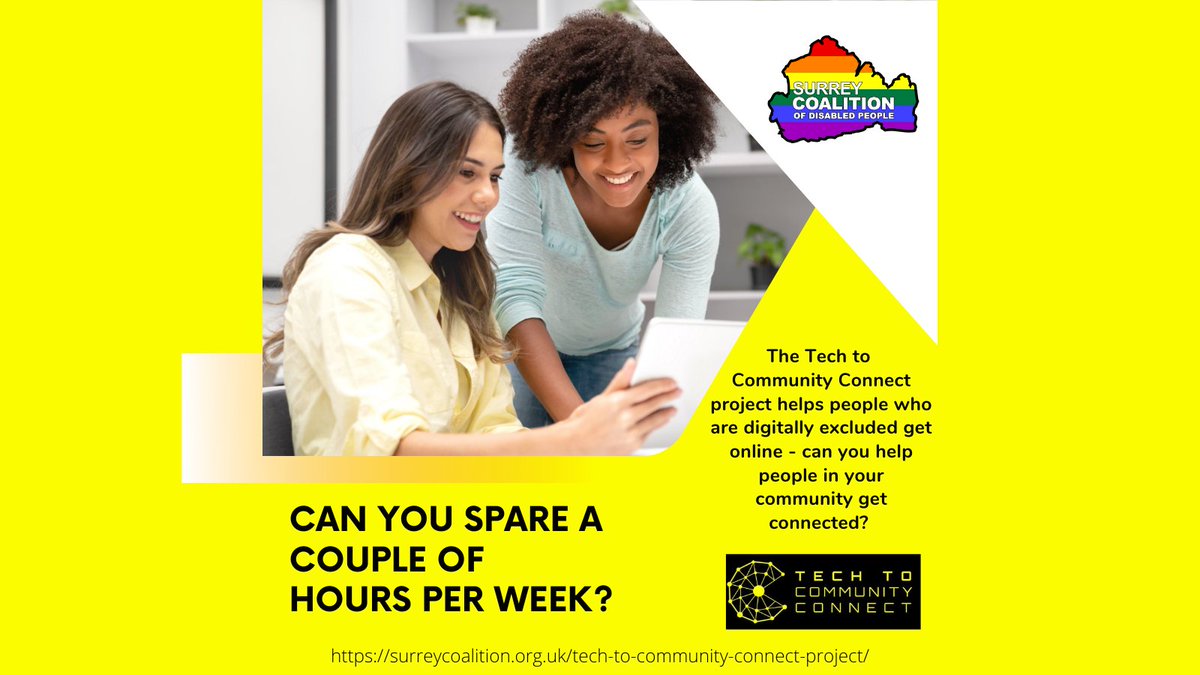 SurreyCoalition's tweet photo. Help others get connected in Surrey - give a little bit of your time to make a big change to somebody's life 
@VolActionRB https://t.co/hoVNZjdMH2 Please RT
 #volunteer #charity #digital https://t.co/QJMcnVMg4Y