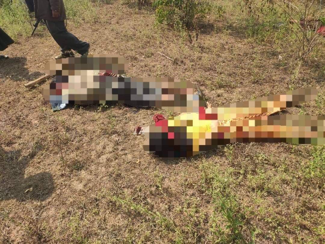 H_EaindraHM's tweet photo. The dead bodies of 4 residents including 2 men, and 2 women who had been raped and killed by military terrorists were found in Minkone village, Kawlin tsp, Sagaing today, reportedly. #NoFlyZoneInMyanmar #2022Feb24Coup #WhatsHappeningInMyanmar https://t.co/6rKHyVm5TF