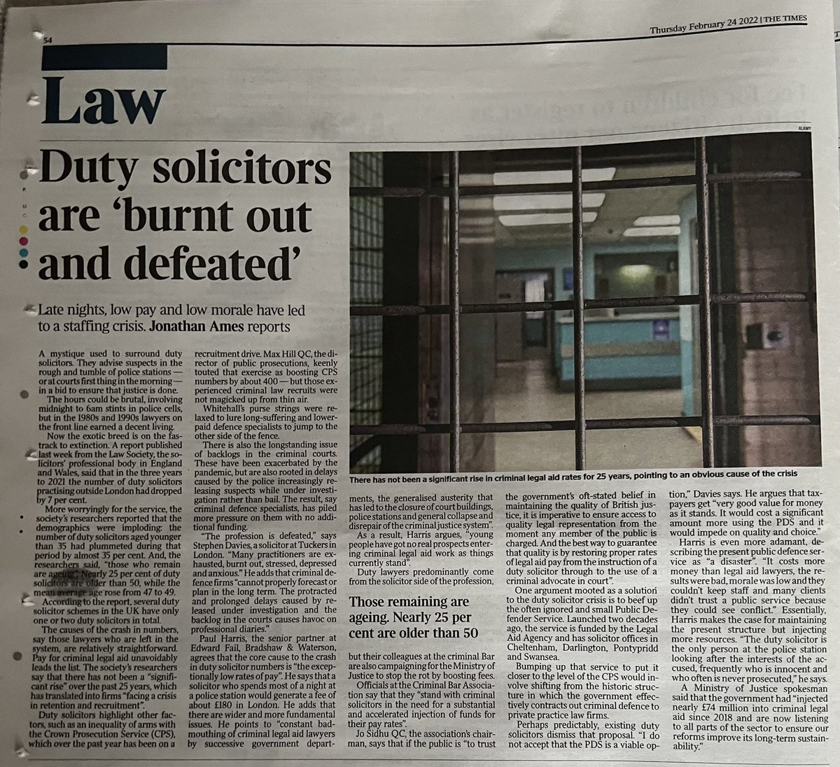 JamesDRossiter's tweet photo. “Officials at the Criminal Bar Association say that they “stand with criminal solicitors in the need for a substantial and accelerated injection of funds for their pay rates” @TheCriminalBar chair @JoSidhuQC in  @thetimes @TimesLaw 4 square with criminal #legalaid +solicitors https://t.co/zHUDSMSlRX