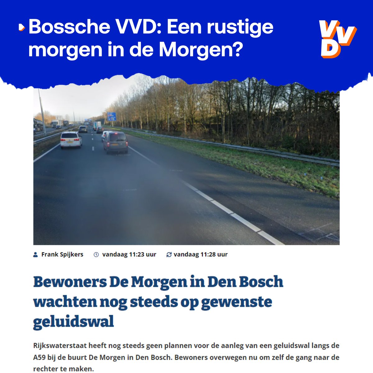 bosschevvd's tweet photo. 𝗘𝗲𝗻 𝗿𝘂𝘀𝘁𝗶𝗴𝗲 𝗺𝗼𝗿𝗴𝗲𝗻 𝗶𝗻 𝗱𝗲 𝗠𝗼𝗿𝗴𝗲𝗻?

Ondanks herhaalde verzoeken van de inwoners en de gemeente, gaat Rijkswaterstaat nog steeds geen geluidswal plaatsen bij de Morgen. Onacceptabel dat dit verzoek maar afgewezen blijft worden. @MikhaelHack #raaddb https://t.co/rIhupQtlUN