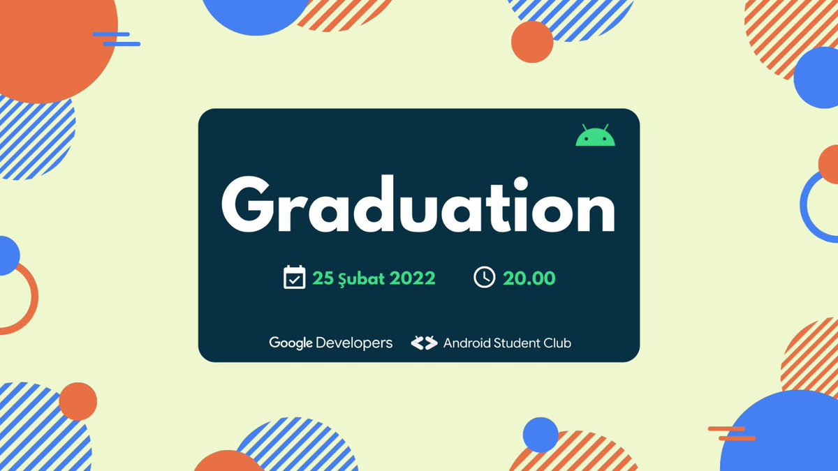 🎉  25 Subat Cuma günü 20:00'da olan Graduation yayınımız ile eğitim sürecimizi bitiriyoruz!

✅Neler yaptık, süreç nasıl devam edecek gibi tüm sorularınızı sorabileceğiniz Graduation yayını Google Developer Communities Turkey YouTube kanalında

📌 youtu.be/2ZkxQI_ampA