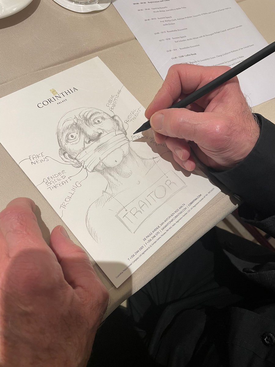 repubblika 🇲🇹 #JusticeForDaphne 🌿 (@repubblikamt) on Twitter photo Our resident cartoonist & media academic <a href="/Gorg_Mallia/">Gorg Mallia</a> says it with pencil ✏️ at the #MediaFeedom #ProtectionofJournalists Conference currently underway in #Malta
<a href="/daphnefdtn/">Daphne Caruana Galizia Foundation</a> <a href="/MaltaPen/">PEN Malta</a> <a href="/sosmalta/">SOS Malta</a> <a href="/usembmalta/">U.S. Embassy Malta</a> <a href="/mcaruanagalizia/">Matthew Caruana Galizia</a> <a href="/Karl_Schembri/">Karl Schembri / ابو سلمان</a> <a href="/nicmeilak/">Nicole Meilak</a> <a href="/Sarah_M_Clarke/">Sarah Clarke</a> <a href="/article19org/">ARTICLE 19</a> Our resident cartoonist & media academic <a href="/Gorg_Mallia/">Gorg Mallia</a> says it with pencil ✏️ at the #MediaFeedom #ProtectionofJournalists Conference currently underway in #Malta
<a href="/daphnefdtn/">Daphne Caruana Galizia Foundation</a> <a href="/MaltaPen/">PEN Malta</a> <a href="/sosmalta/">SOS Malta</a> <a href="/usembmalta/">U.S. Embassy Malta</a> <a href="/mcaruanagalizia/">Matthew Caruana Galizia</a> <a href="/Karl_Schembri/">Karl Schembri / ابو سلمان</a> <a href="/nicmeilak/">Nicole Meilak</a> <a href="/Sarah_M_Clarke/">Sarah Clarke</a> <a href="/article19org/">ARTICLE 19</a>