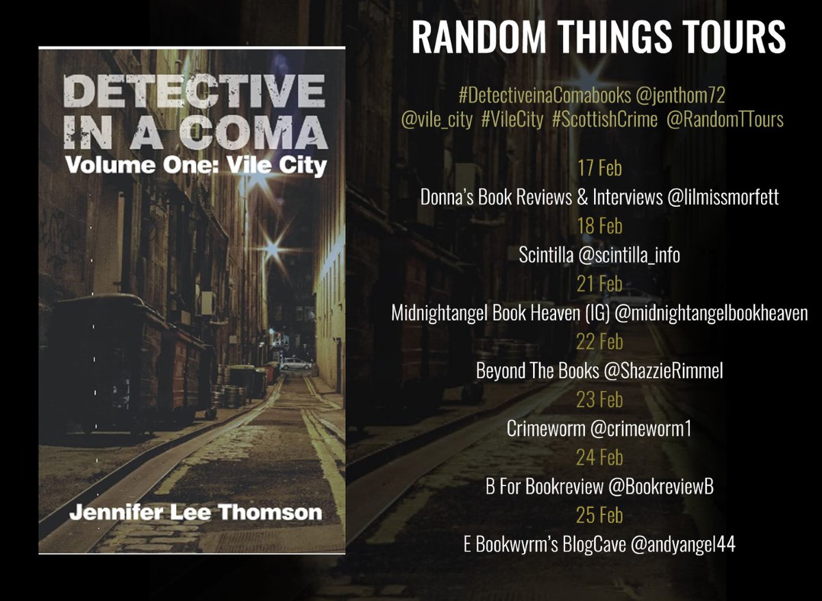 RandomTTours's tweet photo. Join @BookreviewB today for #TenThingsAboutMe from author @jenthom72 #DetectiveInAComa #VileCity @VileCity with #RandomThingsTours 

https://t.co/b7eljKGPDf https://t.co/bUX357Gh6n