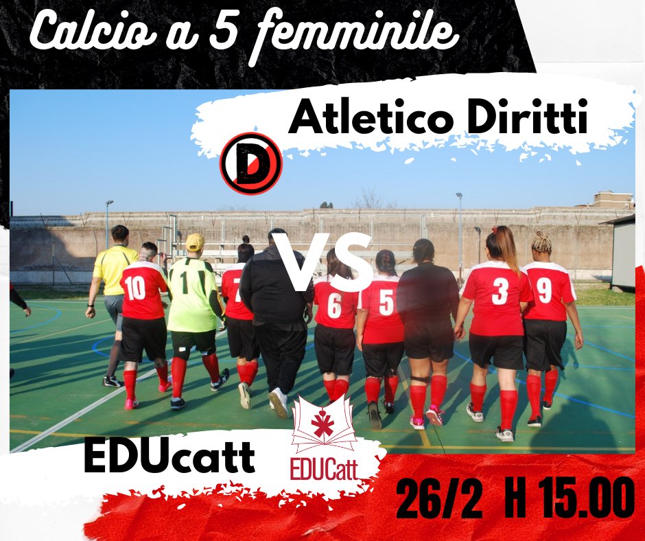 AtleticoDiritti's tweet photo. ⚽️👩‍🦰  Atletico Diritti  -  EDUcatt 
Dopo l'ultima vittoria, il match di sabato ci vedrà contrapposte alle ragazze di EDUCatt alle ore 15.00 presso il campo dell'Istituto Penitenziario.
Avanti ragazze!
Forza Atletico Diritti!
#Dirittiallavittoria ⚪️🔴 https://t.co/tfbpGCGXhH
