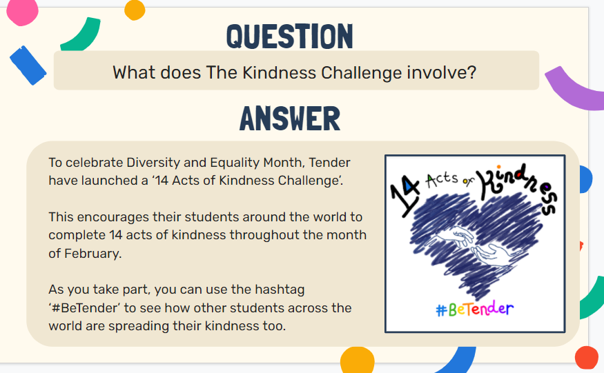 Rokeby_School's tweet photo. Our boys are coming to end of the #BeTender '14 Acts of Kindness Challenge', being kind to themselves and others throughout February. It's been so nice for us having all that extra kindness around! #ThankYou #kindness @TenderUK @SBonnellSchool @ListerSchool @EastleaSchool https://t.co/3pOy0OvWgs