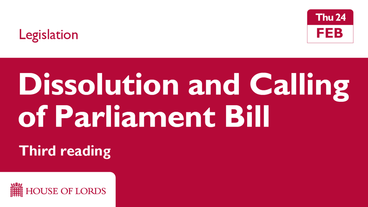 UKHouseofLords's tweet photo. 📃 In bills:
Court powers, role of @HouseofCommons in approving a dissolution and flaws of the #FixedTermParliamentAct on the agenda from approx 11.45am as #HouseofLords ‘tidies up’ the #DissolutionBill.
📄 Read https://t.co/LF2Ap8pvx6
📺 Watch https://t.co/6loAe0dBQR https://t.co/YrAF7SZRuO