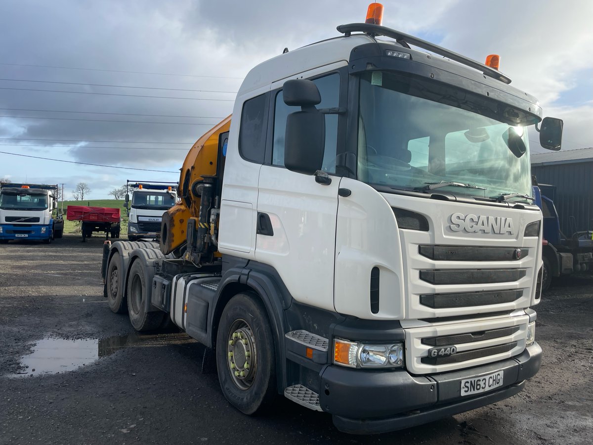 2013 (63) Scania G440 6x2 T/Unit with crane, sleeper cab, 3 pedal optisruise gearbox, rear axle lift and strear, Euro 5, 2013 Effer 685 crane with 5 extensions, remote control, 464, 897km, test Nov 2022 #StrathclydeCommercials #CommercialVehicles #TrucksForSaleUK