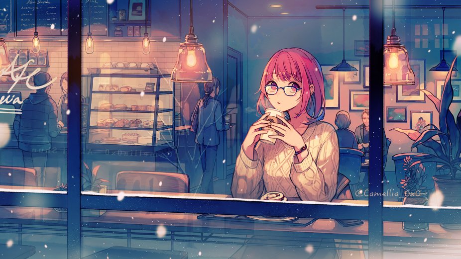 glasses cafe cup sweater window plant food  illustration images