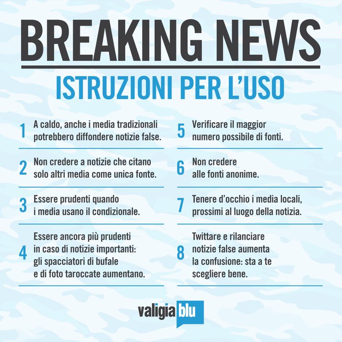 Alcuni consigli su come, subito dopo una storia tragica di grandi proporzioni, possiamo, noi "utenti", separare le informazioni corrette da quelle sbagliate. valigiablu.it/manuale-soprav… di <a href="/valigiablu/">Valigia Blu</a>