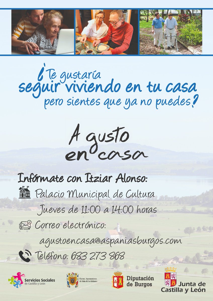 Desde hoy estamos a vuestra disposición  de forma presencial en el Palacio Municipal de #SalasdelosInfantes para dar a conocer el Proyecto #AGustoenCasa 

🗓 Jueves
🕙 De 11:00 a 14:00 horas 
📱 683 273 868
💻 agustoencasa@aspaniasburgos.com 

<a href="/familiacyl/">Paula Calderon</a> <a href="/jcyl/">Junta de Castilla y León</a> <a href="/AytoSalas/">Ayuntamiento Salas</a>