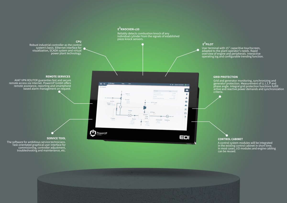#PowerUP  EDI engine control system helps you maximize the uptime of your #Jenbacher #gasengine by enabling remote control, predictive #maintenance, and real-time monitoring of all desired parameters, among a variety of other benefits.

For more: powerup.at/controller/