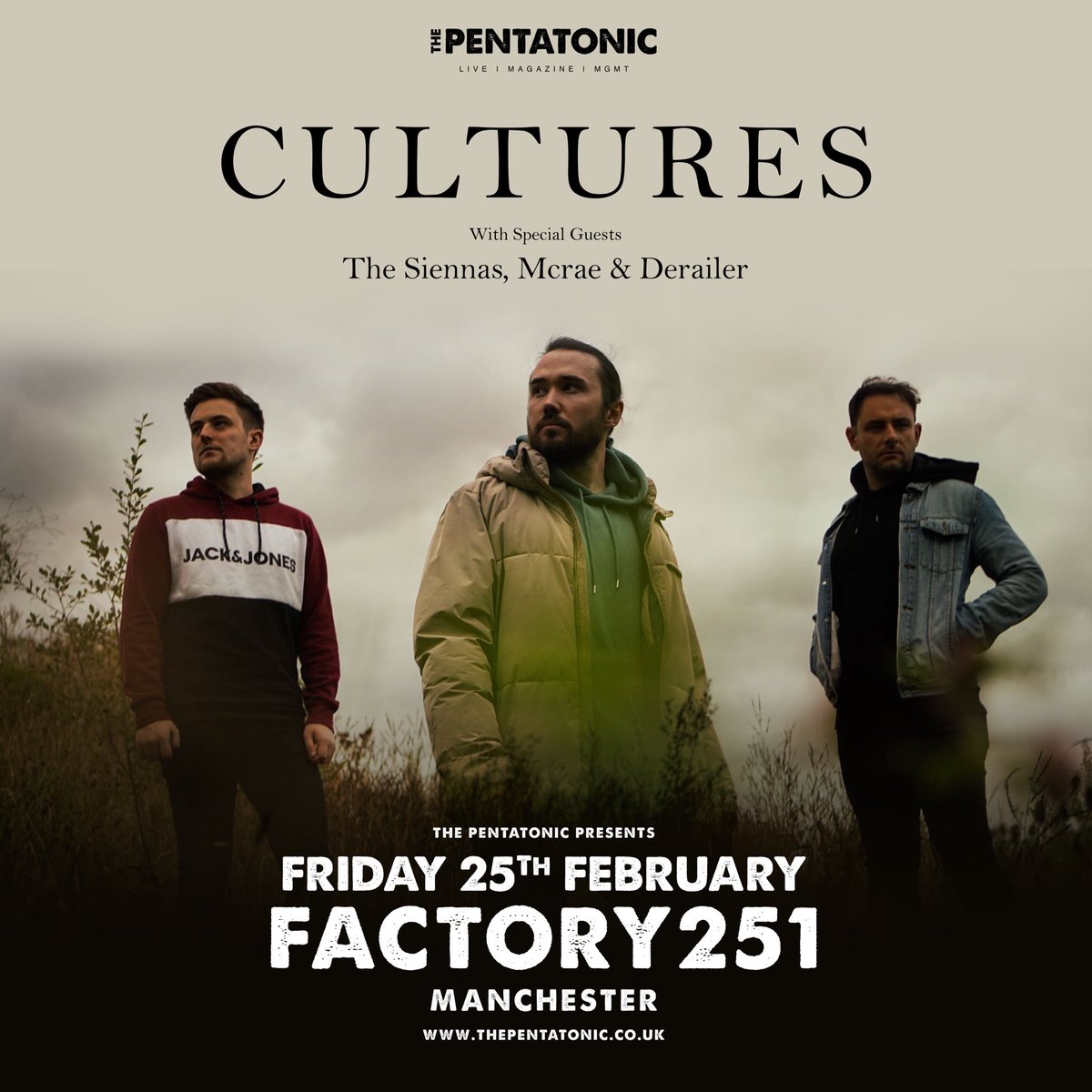 Tomorrow <a href="/cultures_band/">Cultures</a> play Factory alongside <a href="/TheSiennas/">The Siennas</a> @MCRAEBAND and <a href="/Derailer_Band/">Derailer Official</a> 

Tickets available: fatso.ma/VpkH