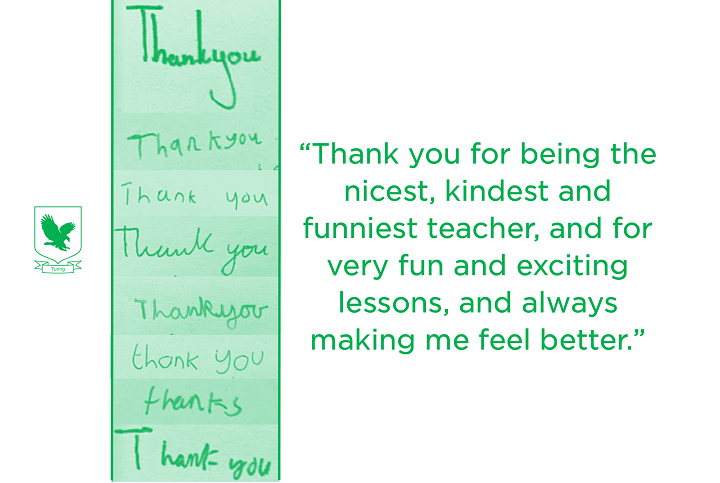 WellacreAcademy's tweet photo. At the end of the half term, it was Turing's turn to have the opportunity to thank Wellacre staff.
We're proud to share Turing students' words of recognition and thanks! #HalfTermHero #Turing #ThankYou https://t.co/QlKqExhIvC