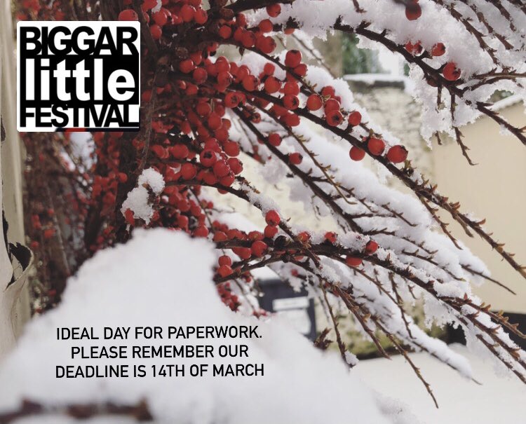 Event Organisers and Open Studio participants.
Please remember that the closing date for registrations is close – Monday 14th MARCH 2022.  If there is any problems or you have not received a registration pack please do not hesitate to contact us. info@biggarlittlefestival.com