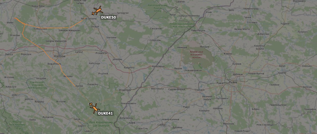 johanlouwers's tweet photo. @CivMilAir @azeem Both #DUKE50 and #DUKE41 stopped transmitting their position while closing in on the border. For aviation safety they had in on for some time, turning it off when approaching #Ukraine https://t.co/ysMom8YFyx