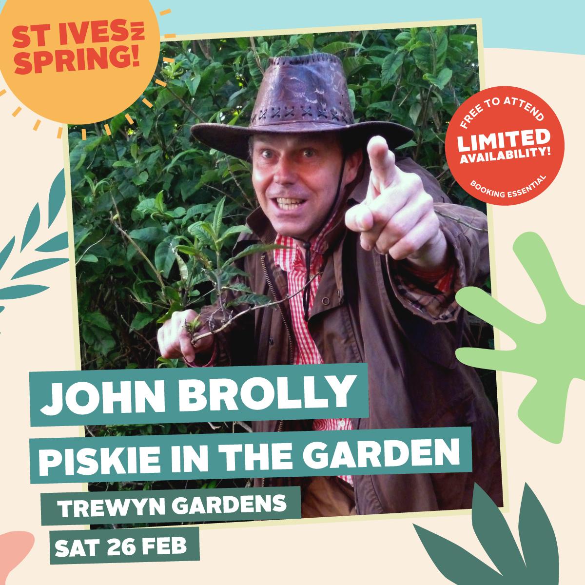 ☀️ Just a few spaces left for John Brolly’s musical storytelling show ‘Piskie in the Garden’ at Trewyn Gardens this Saturday. Tickets for this special pop-up performance are free but space is limited so booking is essential! Book your place here: ow.ly/laX650I2lno