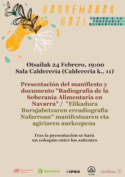 👉 Hoy, 24 de febrero

💚 Se presenta estudio sobre la situación del sistema alimentario en Navarra + Manifiesto colectivo por un modelo basado en la #SoberaníaAlimentaria 🍀

¡La movilización desde los territorios es la clave!

🧐 mugarikgabenafarroa.org/manifiesto-sob…
