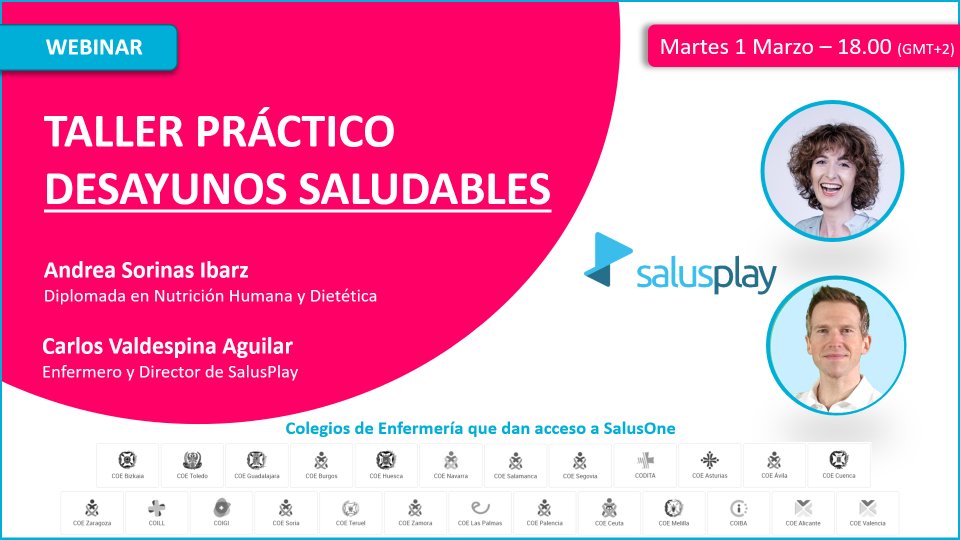 Este martes a las 18:00 (hora peninsular) taller práctico sobre #DesayunosSaludables con Andrea Sorinas

¡No os lo perdáis!

📝 salusone.app/explora/webina…