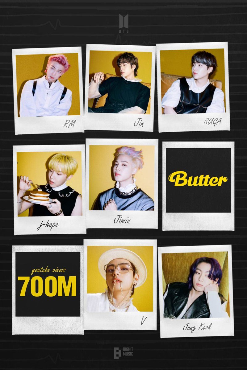kpopinarab's tweet photo. الفيديو الموسيقي صاحب الانجازات العالمية والتاريخية “Butter” يتجاوز 700 مليون مشاهدة على يوتيوب!
وهو الفيديو العاشر لفرقة BTS الذي يحقق هذا العدد من المشاهدات. تهانينا للفتيان على انجازاتهم المذهلة!
#Butter700M https://t.co/25qSImSlrl