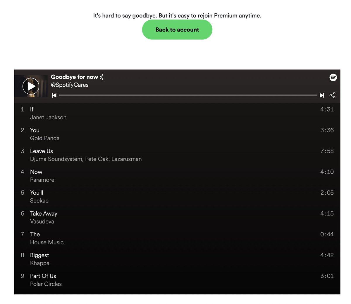 If you cancel your Spotify premium account, they try to win you back with a mixtape.