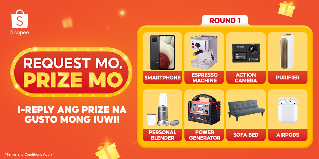 ShopeePH's tweet photo. 🧡 3.3-3.15 MEGA GIVEAWAY 🧡

I-reply mo na ang gusto mo mapalanunan para sa chance iuwi ito! Kung 'di man papalarin, may tatlong mananalo ng voucher!

#RequestMoPrizeMo

T&amp;Cs: https://t.co/kbbl0XD37B https://t.co/s9JyKtTkOv