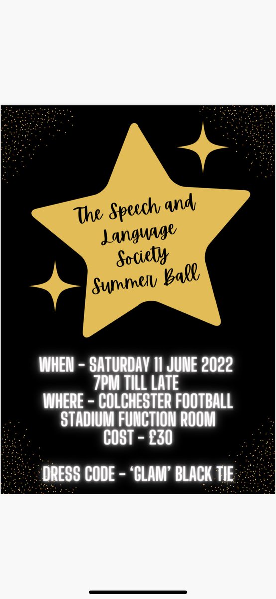 SLTsocietyEssex's tweet photo. #savethedate ⭐️💃🕺⭐️

We are SUPER excited to let you all know about our SLT end of year ball! 

Stay tuned for ticket release dates and a competition to bag yourself a free ticket 👀 

Thank you to all the lovely ball reps for making this possible 😊 https://t.co/1jgY865thk
