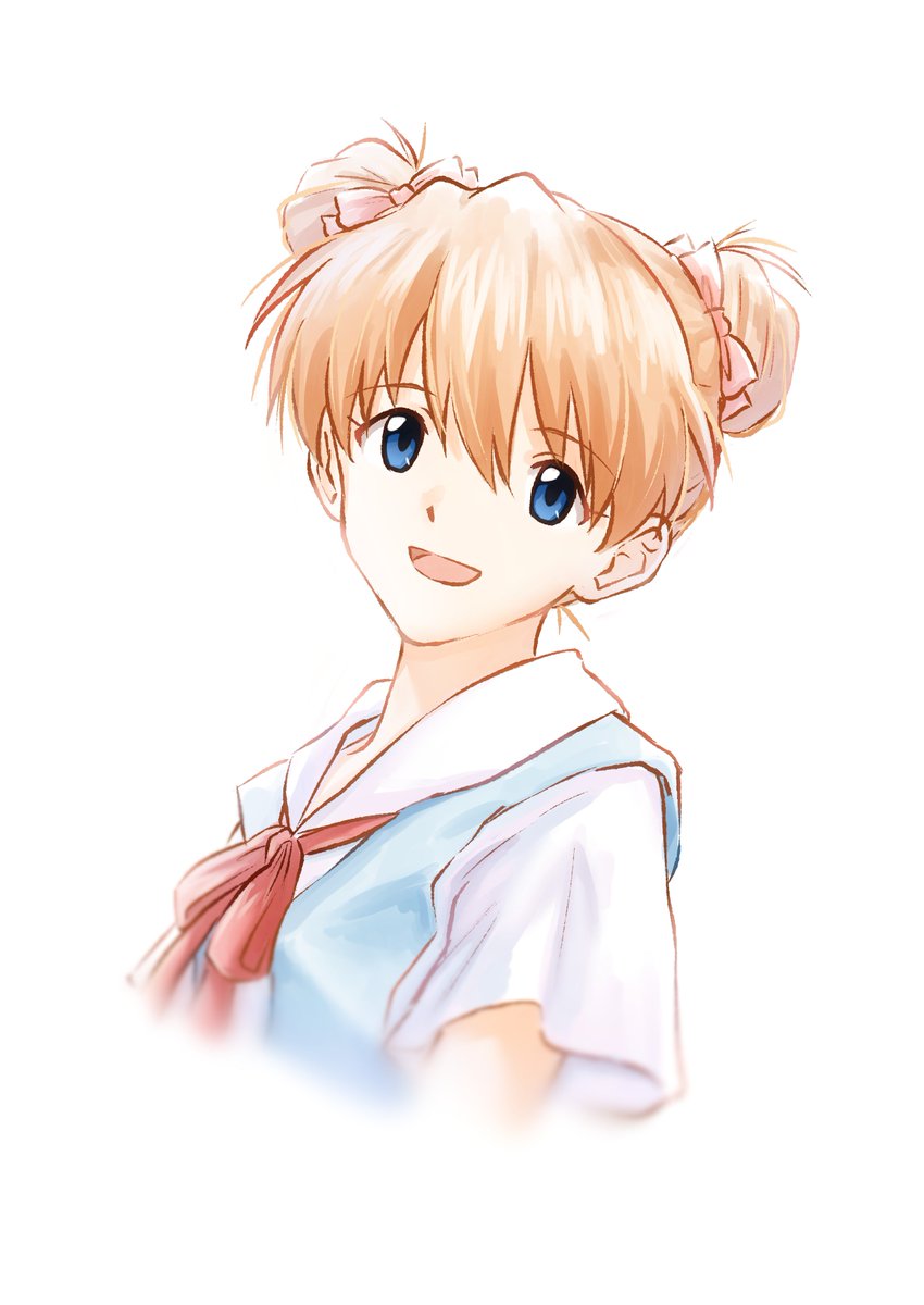 souryuu asuka langley 1girl solo blue eyes white background smile simple background open mouth  illustration images