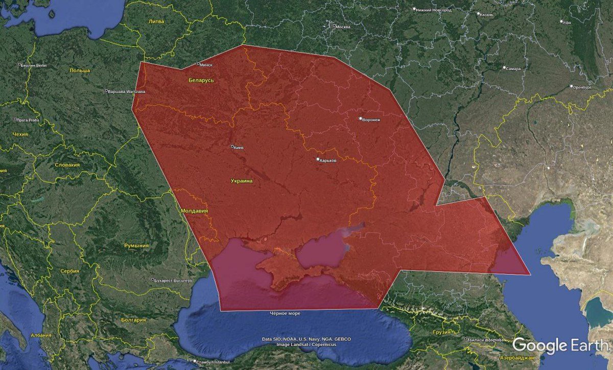 glasnarodnyi's tweet photo. ❗️Закрытый для полётов район проведения военной операции ВС РФ на территории Украины.

Нарушать эти границы не пытаются даже разведывательные беспилотники США, а самолёты - разведчики держатся на удалении в воздушном пространстве Польши.

А мы здесь живём! https://t.co/OdNyE5SZQb