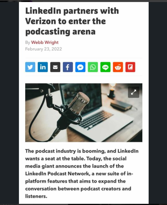 AswatonaP's tweet photo. Podcast news from Aswatona program2022,
Linkedin is launching a Podcast Network 🥳
#aswatonapocast #podcastaswatona https://t.co/yyMsHZLym4