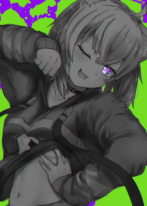 にゃー
#絵かゆ  #猫又おかゆ 