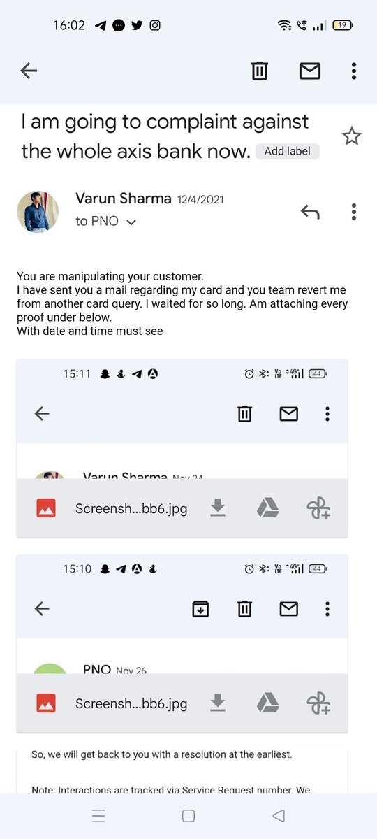 vdon618's tweet photo. @AxisBank @AxisBankSupport 
I have Credit card Issue 6985, I have mailed serveral times to nodal officer , 100 times to customer care even I visited near Axis Bank branch but there is no response. Instead of resolving my query. I have already mentioned my case under below. https://t.co/x0pwti5wkJ