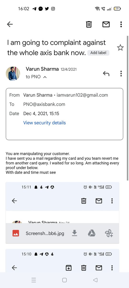 vdon618's tweet photo. @AxisBank @AxisBankSupport 
I have Credit card Issue 6985, I have mailed serveral times to nodal officer , 100 times to customer care even I visited near Axis Bank branch but there is no response. Instead of resolving my query. I have already mentioned my case under below. https://t.co/x0pwti5wkJ