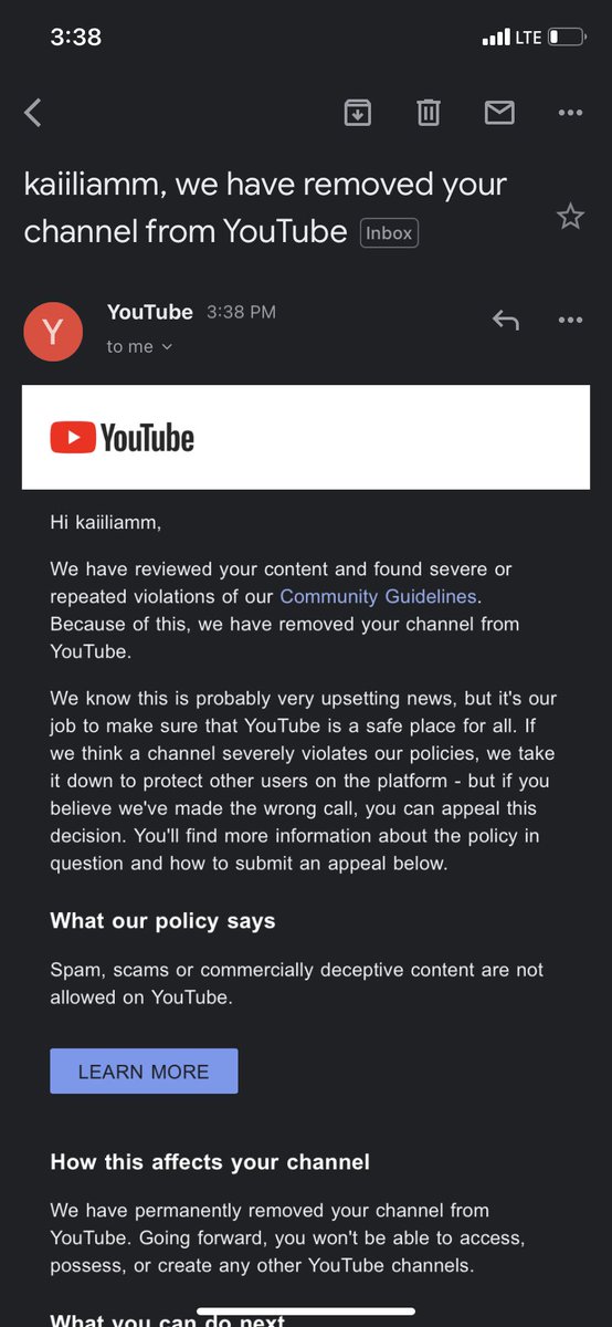 Kaiiliamm's tweet photo. @YouTube Please help get my YouTube channel back. I did not break any guidelines https://t.co/meQDKqOZ6d