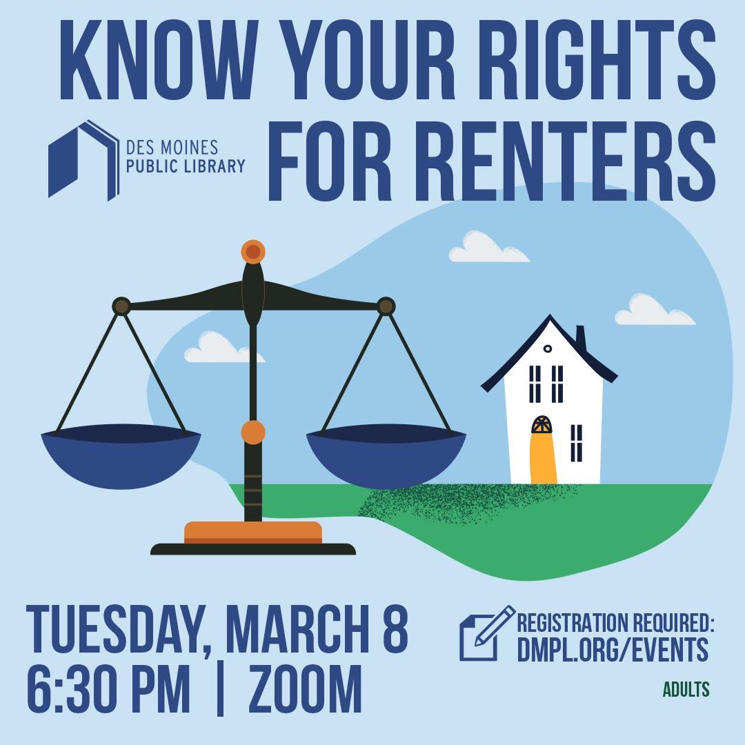 We’re co-hosting a virtual Know Your Rights informational session with Iowa Legal Aid and DMPL on Tuesday, March 8th @ 6:30 PM! Link to register below ⬇️