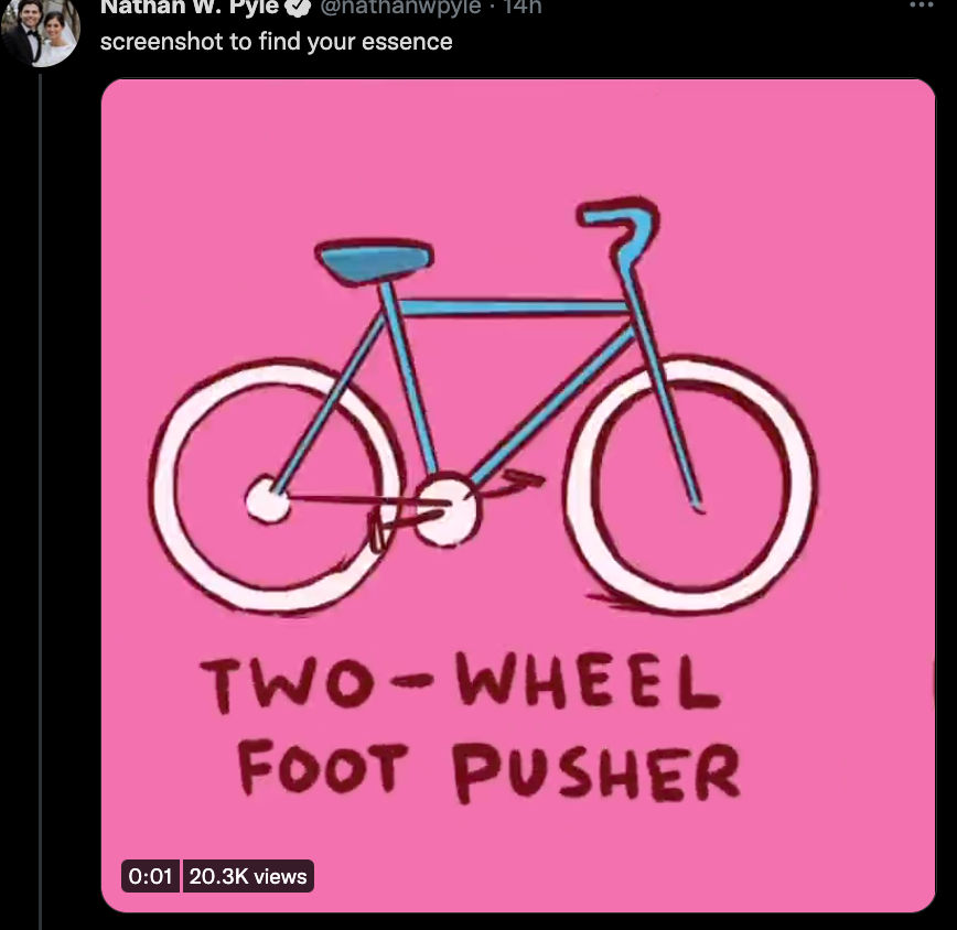 ClaudiaOVB's tweet photo. The headlines are just too much, so I took a moment to self-soothe.

My essence is: 🚲🎒🍟 
I think it's more accurate than horoscopes. https://t.co/V4slK3L1UY
