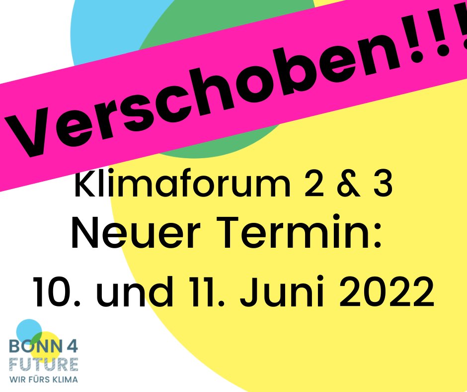 Klimaforum verschoben: Um in einem guten und sicheren Rahmen darüber zu diskutieren:„Klimaneutral wohnen und mobil sein - Wie schaffen wir das?“ Haben wir, #Bonn4Future und die Bonner Verwaltung uns schweren Herzens für diesen Schritt entschieden😢 CU safe im Juni!🤗#Klimaneutral