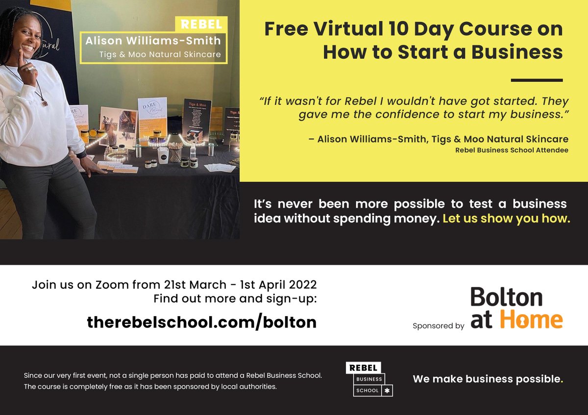 Hey #Bolton what's your business idea? Have you got a side hustle you want to develop? Check out this free course. Never look a gift horse... and all that. #startups #enterprise #entrepreneurlife