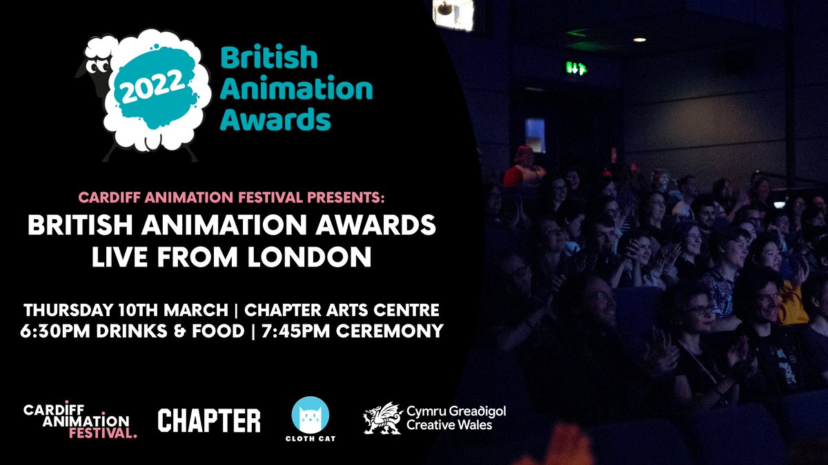 The #BritishAnimationAwards are coming to Cardiff! 🐑

Thurs 10th March / live at <a href="/chaptertweets/">Chapter Arts Centre</a> / £10 / 6:30pm onwards.

🎟️ Tickets and more info: bit.ly/CAF-BAAs