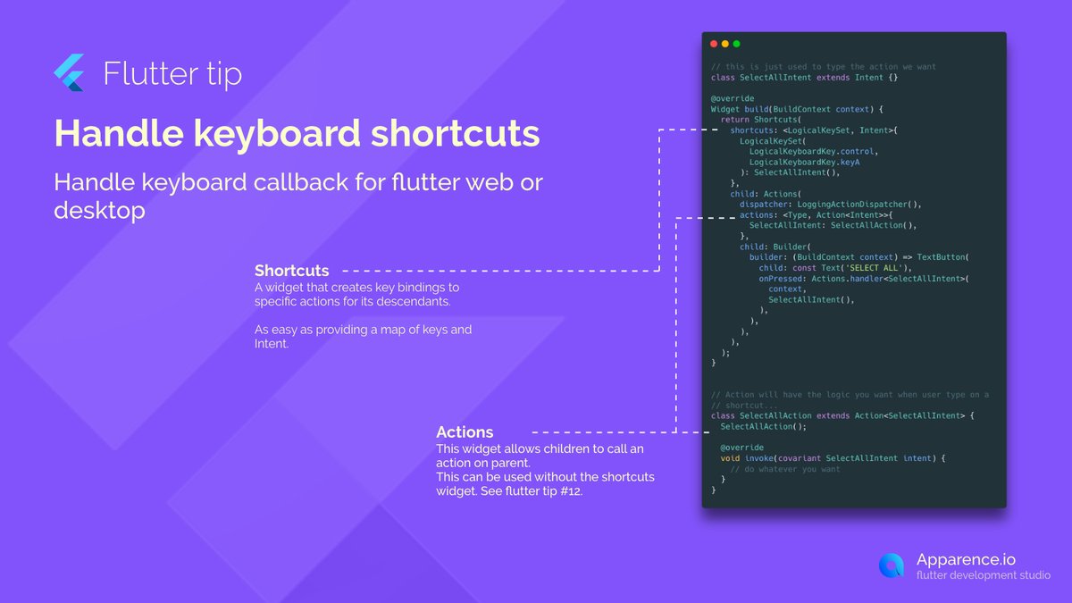 mcflyDev's tweet image. 🧐 Flutter tip 46
React to keyboard shortcuts

#flutterdev #flutter #fluttertip